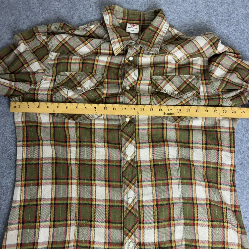 True Religion Mens 3XL Western Plaid Flannel Shirt Pearl Snap Green Y2K XXXL